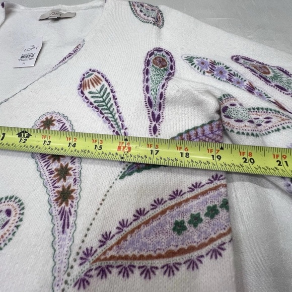 LOFT V-Neck Sweater with Purple and Pink Pattern - Picture 5 of 7